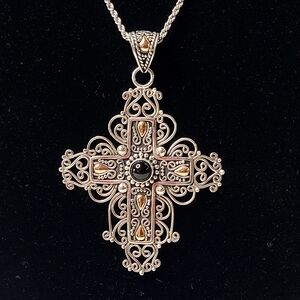 18k Gold And Sterling Silver Cross Medallion Necklace